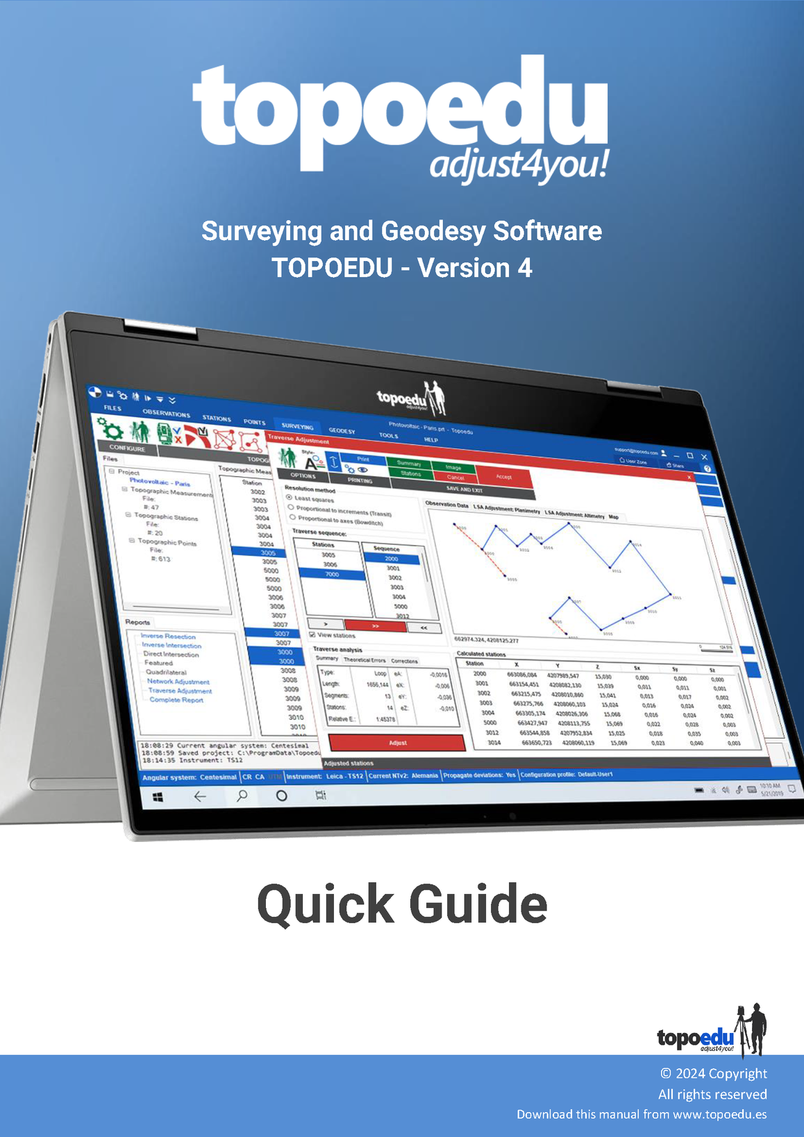 Cover of the Topoedu Quick Guide, a quick introduction to the surveying and geodesy software.